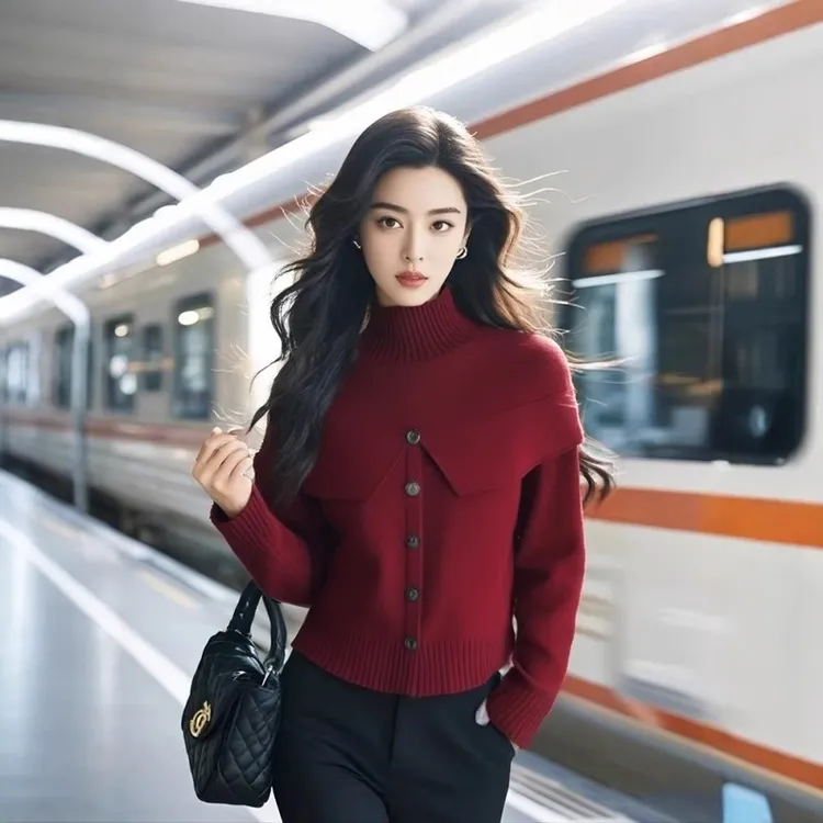 冬季穿搭时尚百搭小香风针织开衫软糯慵懒风法式气质酒红色上衣女