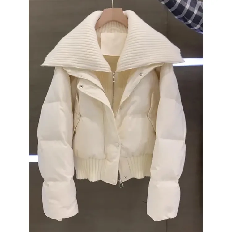 高级感超好看短款棉服女冬季2025新款拼接领设计感小个子夹棉外套