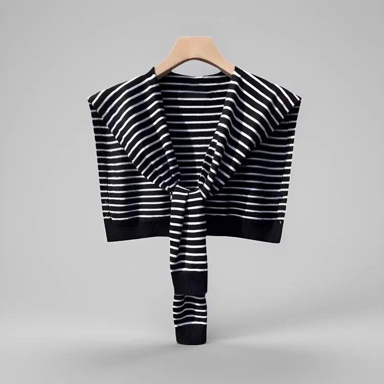 2025新款春秋针织条纹披肩外搭薄款女夏季办公室空调房护颈女士
