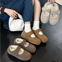 复古平底加绒勃肯鞋女2024冬季新款休闲魔术贴玛丽珍LFX 306-1