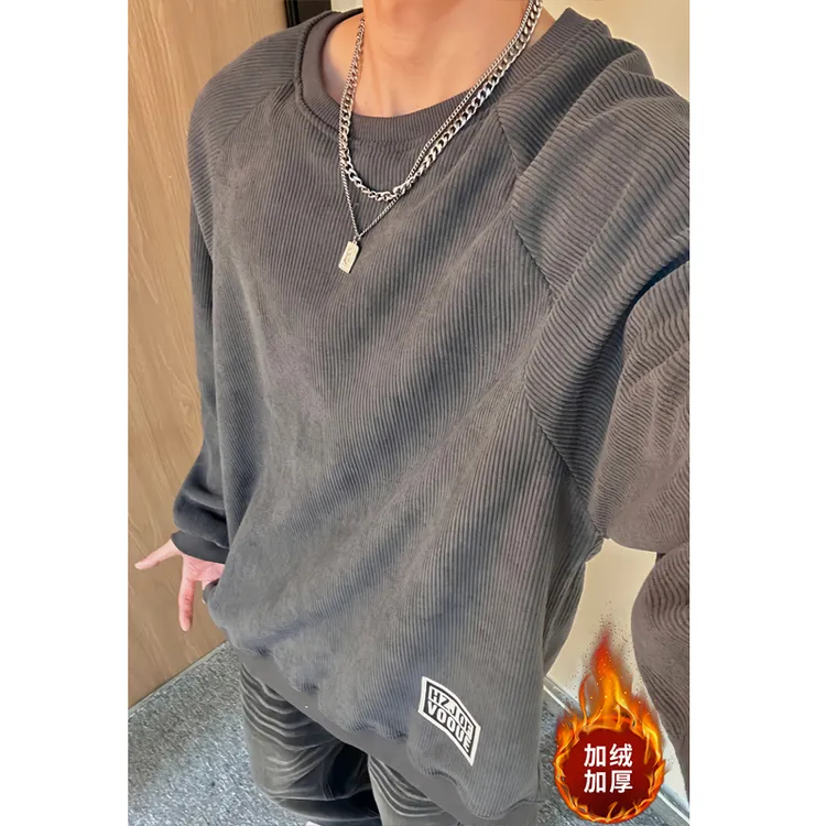 更凡cleanfit秋冬男款爆款2025加绒灯芯绒简约圆领卫衣休闲打底衫