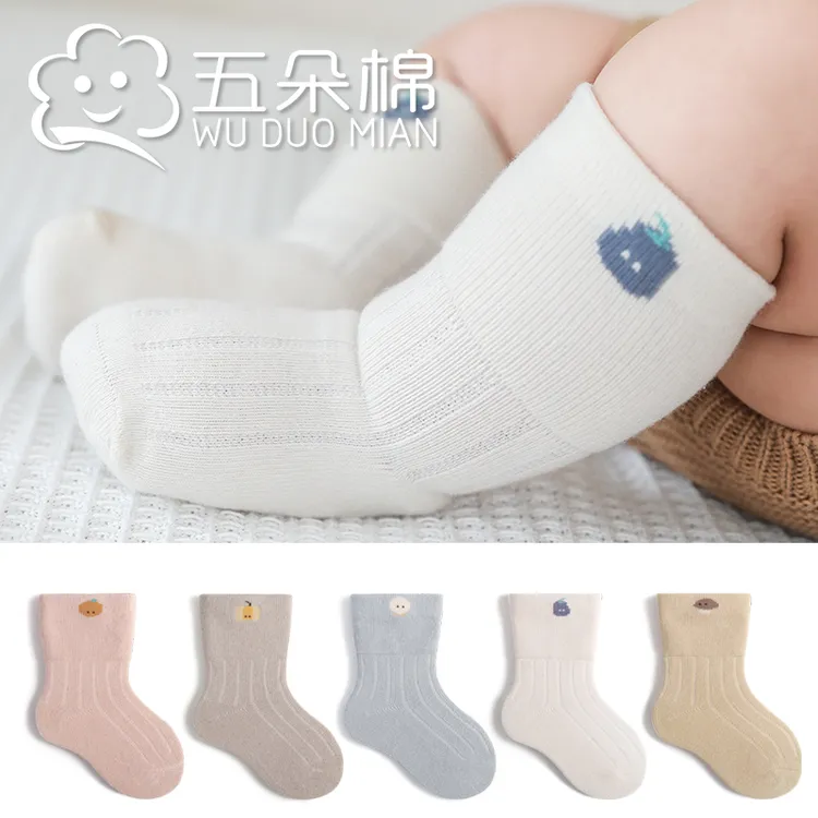 春秋季新款婴儿袜子卡通宝宝袜防滑地板袜新生儿中筒棉袜短袜