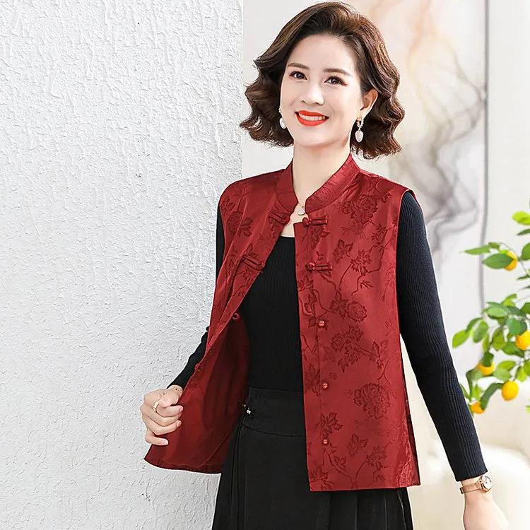 中年妈妈装复古中国风女士马甲女装时尚洋气春装减龄衬衫开衫外套