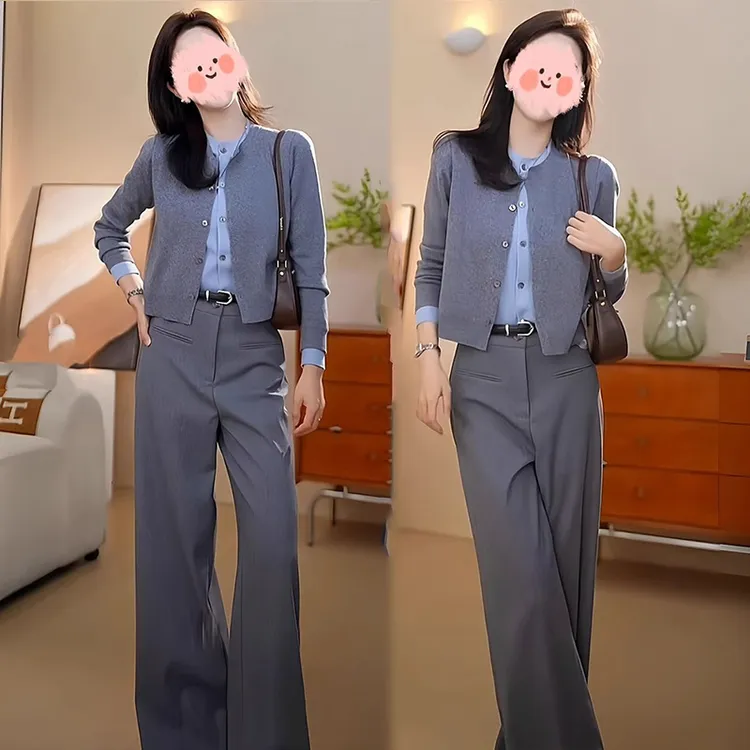 韩系时尚减龄假两件打底衫设计感针织开衫宽松百搭外套洋气女上衣