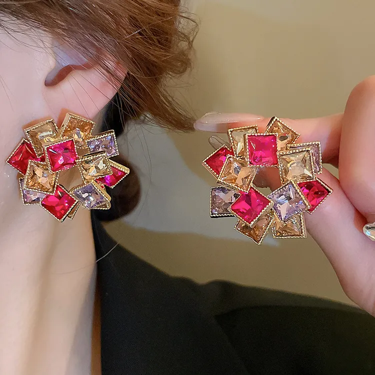 合金合成锆石耳饰 镶嵌不规则耳环夸张欧美设计耳钉高级感耳饰