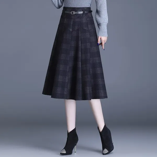2025春秋冬新款格子呢半身裙女高腰短裙A字裙显瘦百褶伞裙