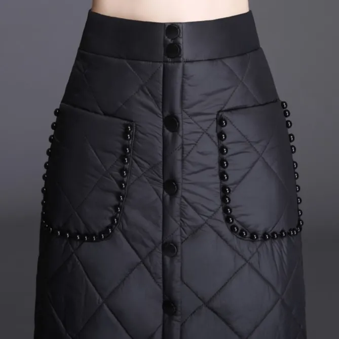 矮个子裙子显瘦高腰遮跨中长款半身裙冬天冬款挡风保暖秋冬棉裙