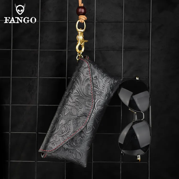 手工真皮眼镜盒男女便携抗压墨镜包头层牛皮太阳镜收纳盒挂脖头潮