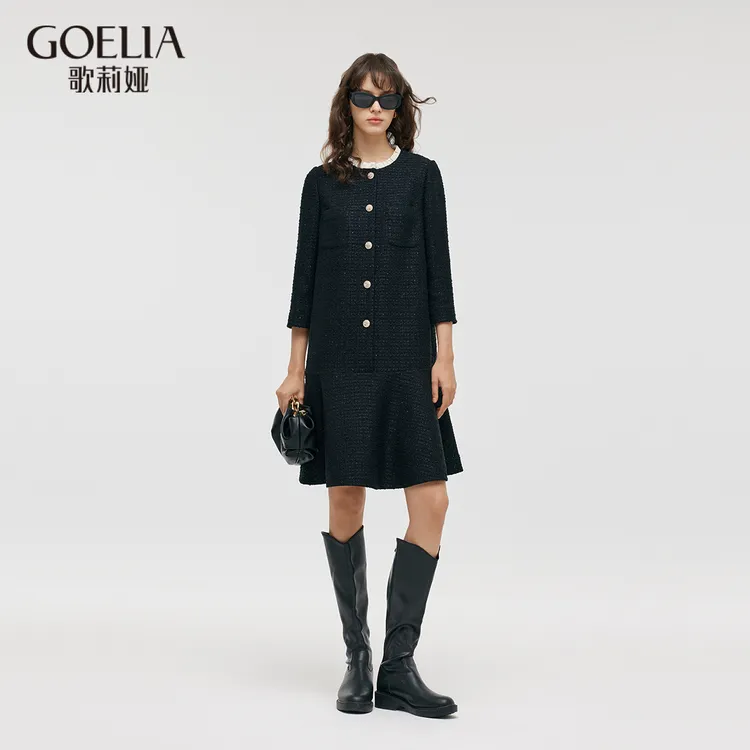 歌莉娅秋季新品混纺宽松A型小香风连衣裙1C8R4K260