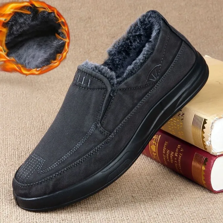 秋冬男士布鞋休闲牛仔帆布软底防滑耐磨加绒保暖男棉鞋老北京布鞋