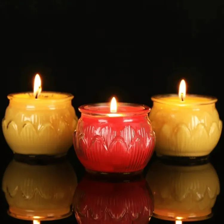 酥油灯蜡烛家用酥油油灯菩提灯长明灯约24小时平口玻璃莲花灯批发