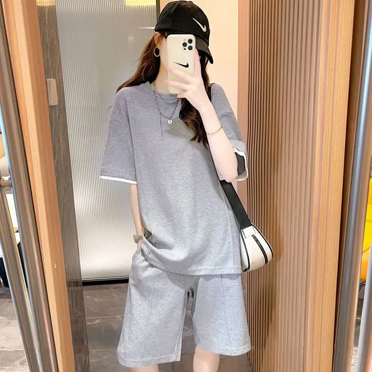 夏季阔腿大码显瘦套装女韩版小个子运动服百搭宽松时尚洋气两件套