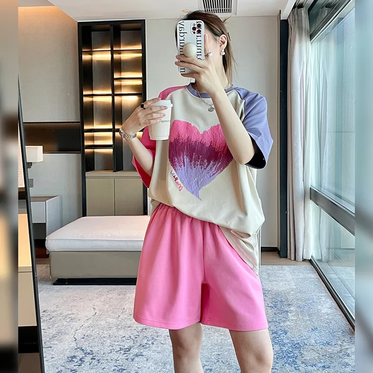 夏季韩版百搭套装女洋气大码时尚运动休闲宽松减龄外穿薄款两件套