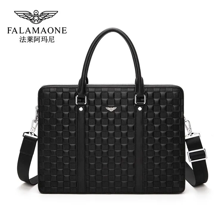 法莱阿玛尼男士手提包真皮大容量公文包时尚商务单肩斜挎电脑包