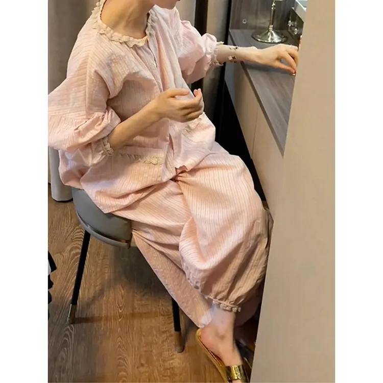 慵懒风韩系家居服套装2025奶系穿搭秋季减龄宽松时尚休闲雅丹风