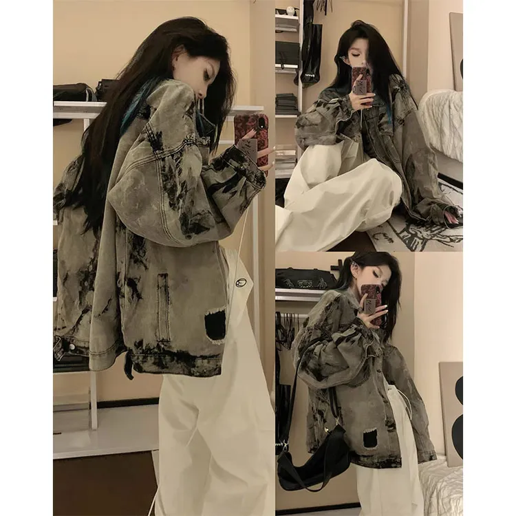 美式复古破洞牛仔外套男女款秋季高级感痞帅小众潮牌水洗工装夹克