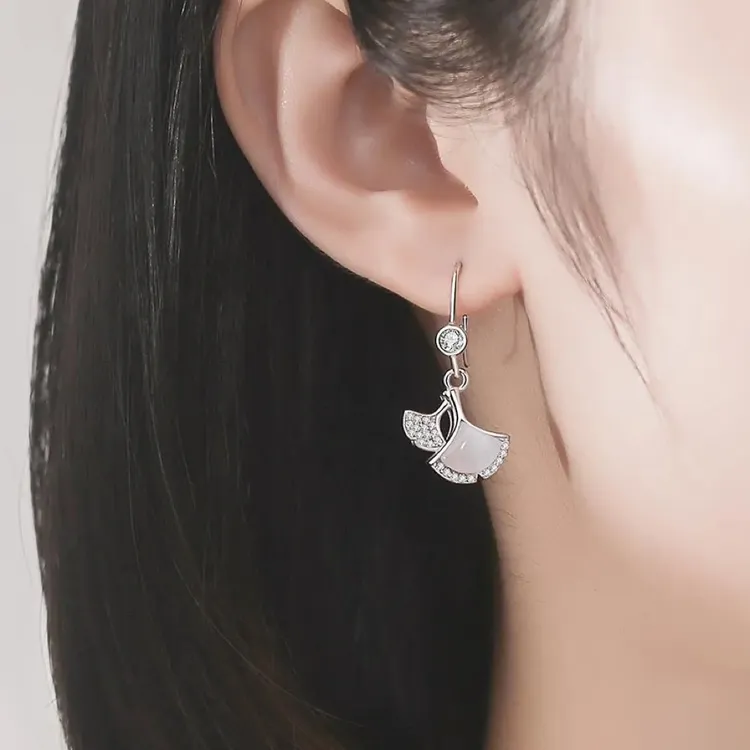 足银耳饰 纯银耳环女990银杏叶耳坠小众气质网红轻奢耳饰品防过敏