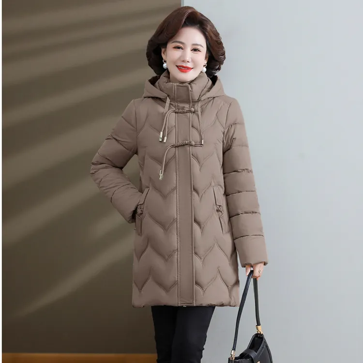 中年妈妈棉衣冬季冬装中长款妈妈棉袄厚款宽松洋气大码棉服外套女