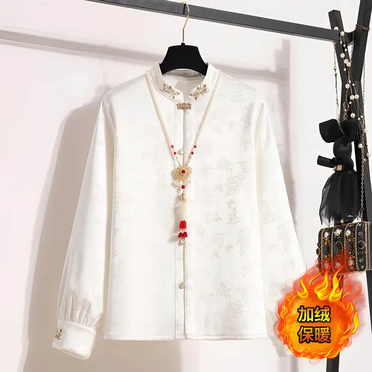 马面裙上衣加绒对襟立领衬衫新中式衬衣女长袖古风汉服国风小衫厚