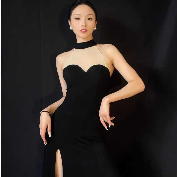 SOSO佳爵美系舞蹈法式飘逸高开衩连衣裙现代爵士裙练功服演出长裙