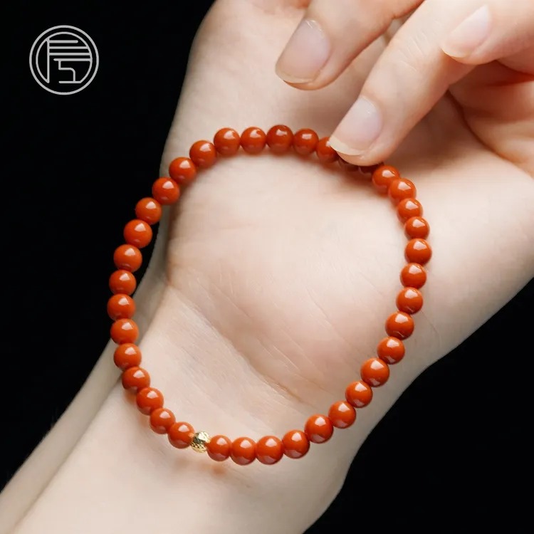 左边婷姐柿子红南红小米珠 18K金爆闪珠时尚手串B633