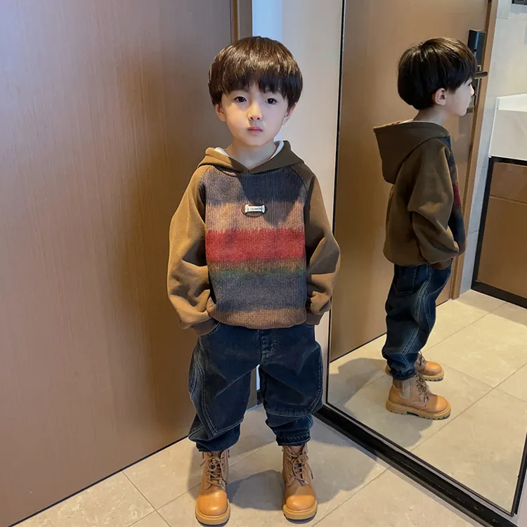 男童春款连帽卫衣2025新款春秋季宝宝痞帅气一体绒加绒冬装加厚潮
