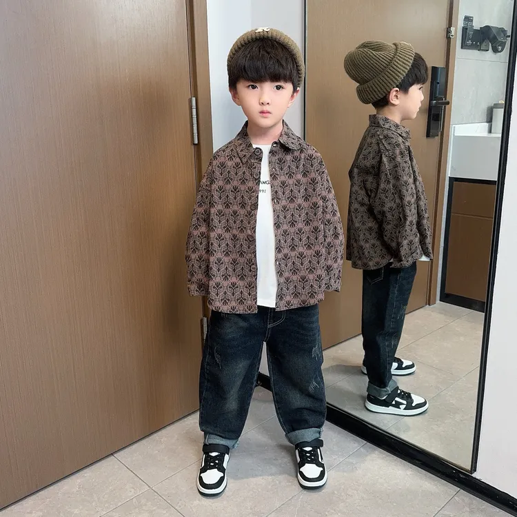 儿童秋季休闲套装男童酷帅长袖衬衫两件套2024新款男孩春秋衣服潮