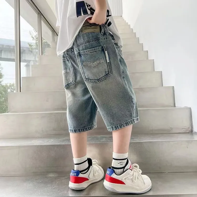 男童夏季牛仔中裤子2025新款男孩儿童短裤五分酷帅气五分夏装潮