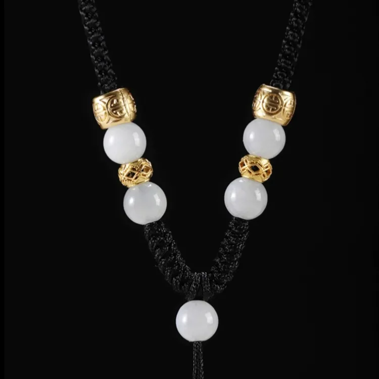 新品手工编织翡翠珠珠吊坠挂绳观音佛头挂件绳可调节红绳男女款