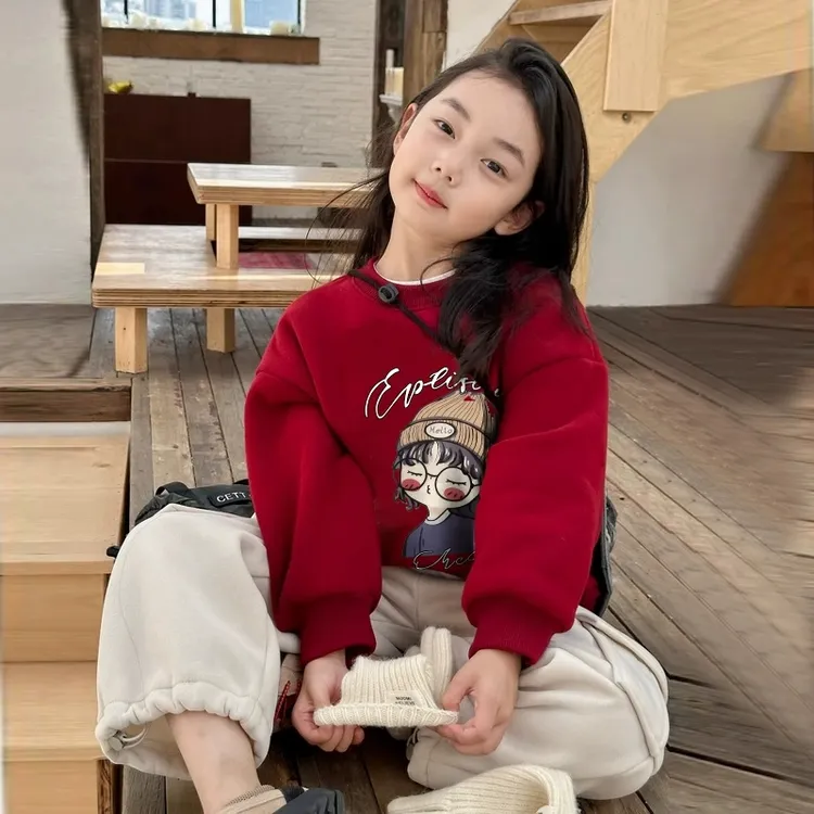 女童卫衣加绒秋冬2025新款时尚洋气装小女孩过年服装加厚儿童冬装