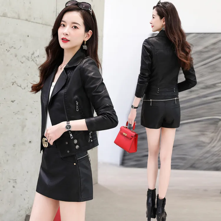 海宁小皮衣短款2023春秋冬新款韩版修身百搭潮皮夹克外套女上衣