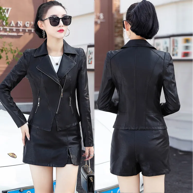 2025春秋新款皮衣女士皮夹克外套修身时尚显瘦短款大码皮衣女长袖