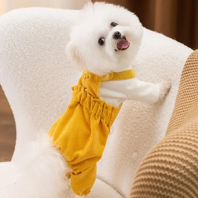 [达人]狗狗衣服灯芯绒春秋博美雪纳瑞猫咪小型犬背带裤打底衫1842