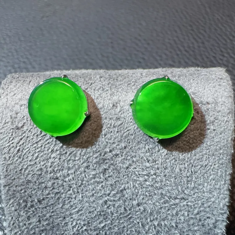 天然A货翡翠高冰阳绿耳钉18k金镶嵌高级质感气质068