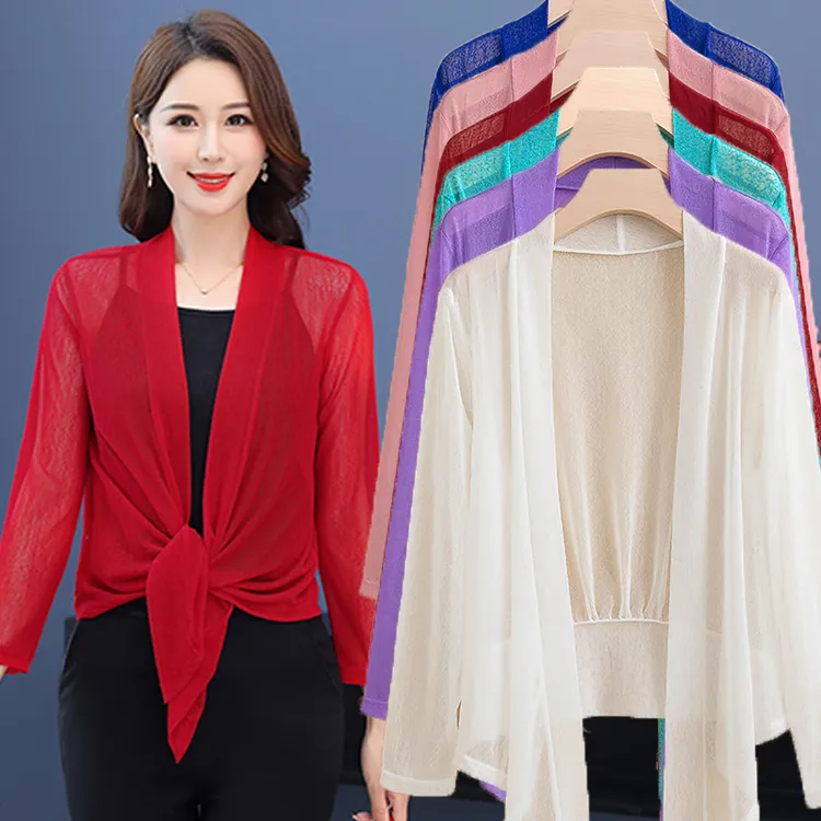 夏季网纱披肩小外套女短款超薄防晒衣开衫大码百搭中老年小外搭薄