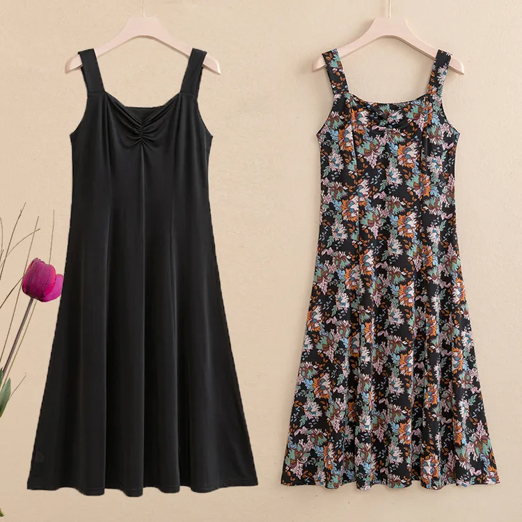 夏季吊带裙女薄款中长款裙子气质显瘦沙滩裙大码中老年无袖连衣裙