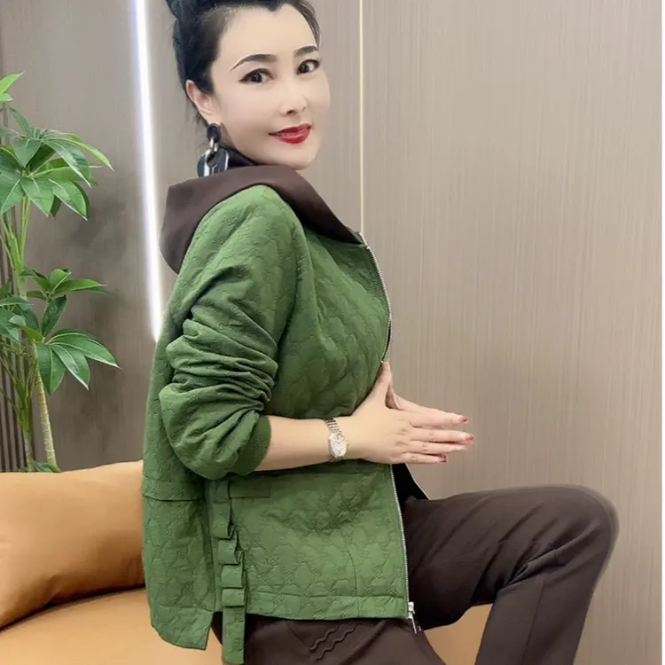 【331】秋季韩版洋气连帽拼接拉链宽松外套网红洋气炸街女装