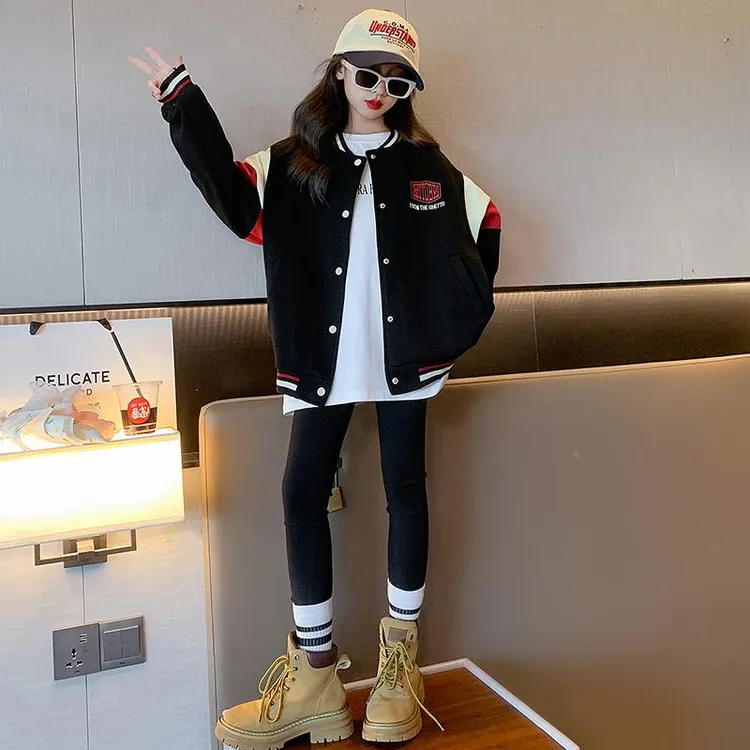 女童外套春秋款2023新款洋气大童秋装运动卫衣儿童秋季棒球服上衣