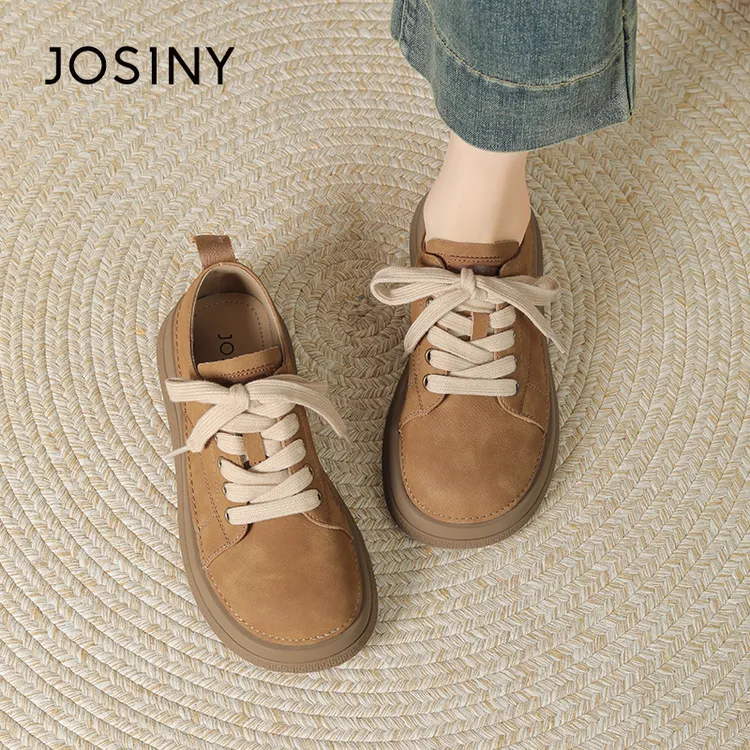 卓诗尼网红款厚底百搭勃肯鞋女款秋冬新款系带小皮鞋圆头休闲鞋子