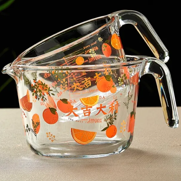 家用玻璃量杯带刻度计量杯耐高温食品级玻璃可爱透明大号加厚耐热