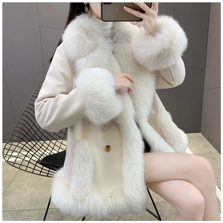 【LiLi高端】狐狸毛新款皮草冬季年轻款鹅绒服保暖中长款扩版显瘦