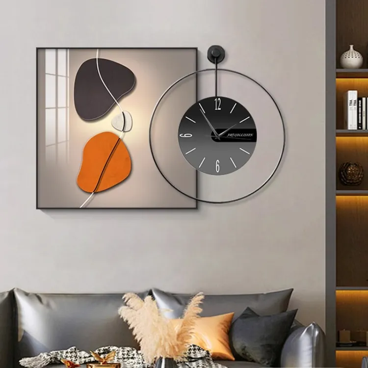 餐厅装饰画抽象现代轻奢高档餐桌背景墙壁画时尚静音钟表画墙挂画