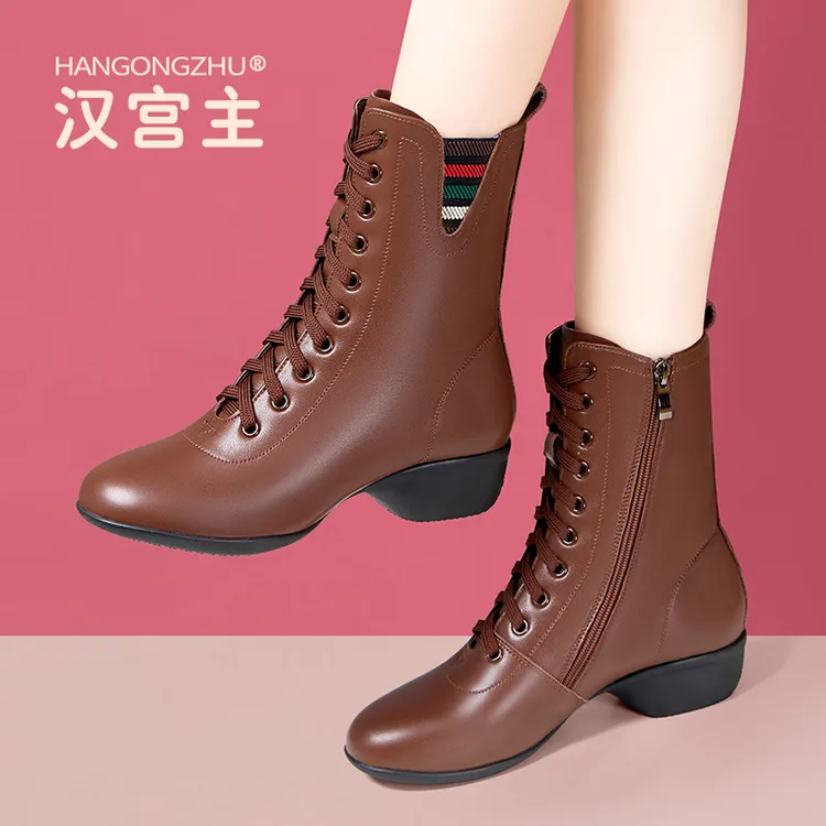 冬季水兵舞鞋新款中老年舞蹈鞋广场跳舞户外软底加绒高帮靴子长筒