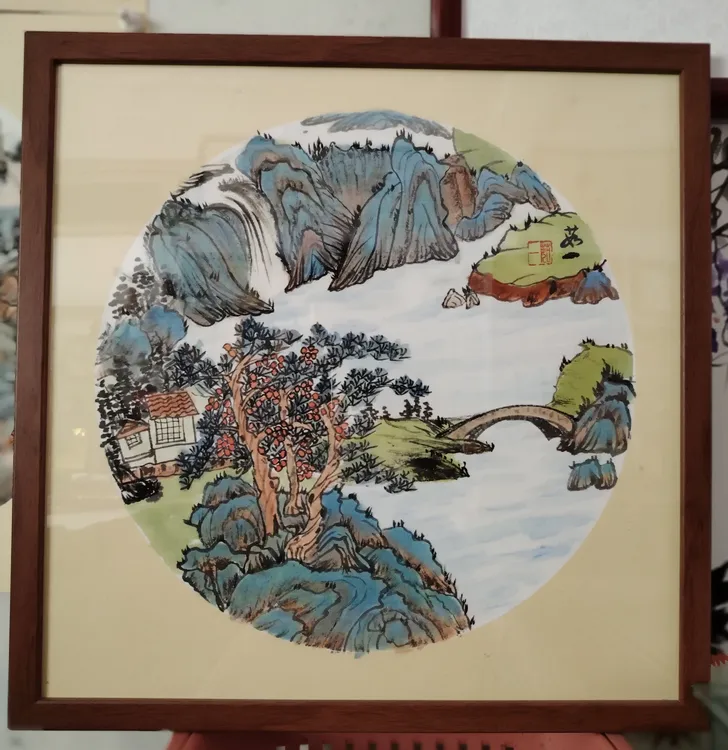 茹一原创作品青绿山水小品画心50×50带框发货龙图春联龙年