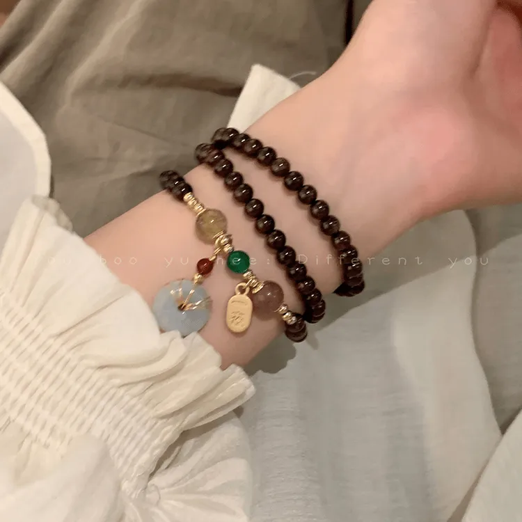 合金手链 多圈叠戴平安扣手链女款小众高级复古手串手饰串珠项链
