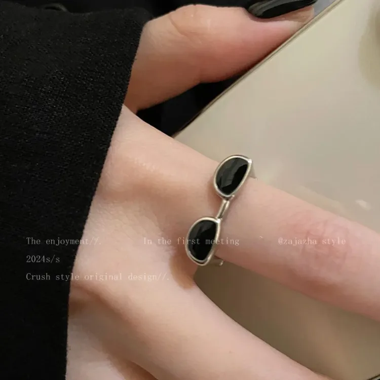 合金戒指 趣味墨镜开口戒指女生独特小众设计食指戒夏天开口指环