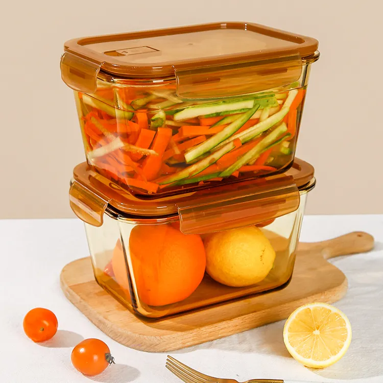 【希乐扣】琥珀色2L泡菜盒加大保鲜盒  冰箱烤箱微波炉可用耐高温