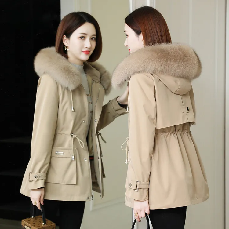 海宁派克服女2025冬季新款冬大衣可拆卸毛领内胆皮草厚外套中长款