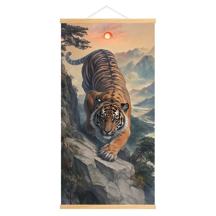 新中式猛虎下山图旺宅挂画玄关壁画高档次客厅装饰画豪华免钉墙画