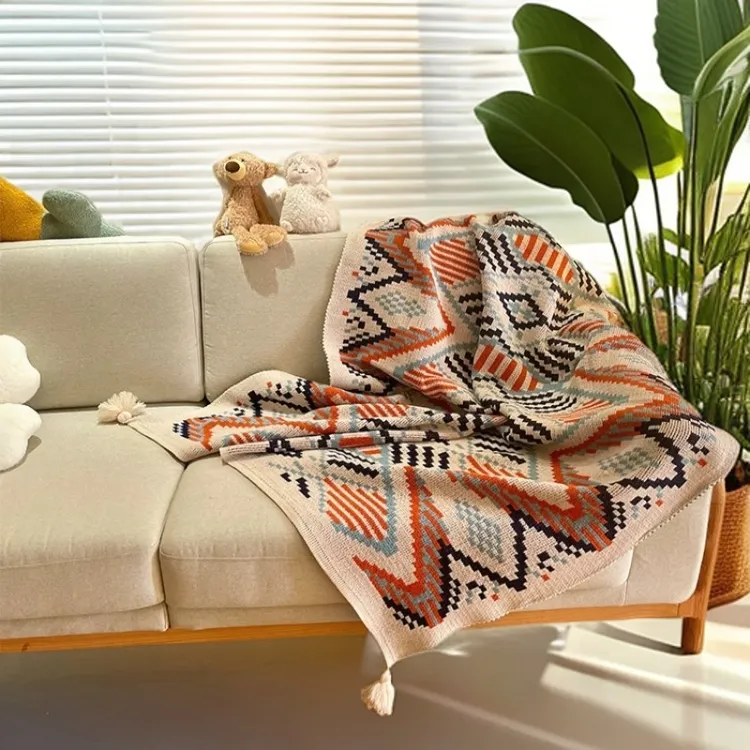 午睡毯波西米亚风沙发毯民族风搭毯披肩空调盖毯针织流苏床尾毯